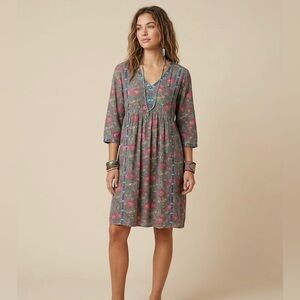 Matta Bohemian Floral Dress with Blue Floral Accents